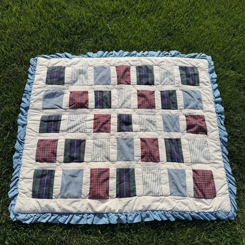 NoJo Noel Joanna Vintage Baby Quilt Patchwork Plaid Ruffle Nursery Blanket USA